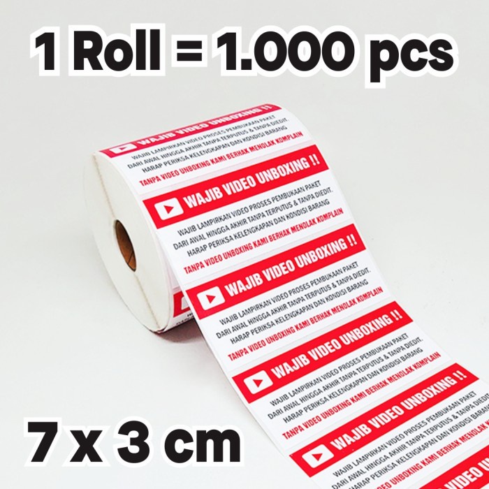 

Sticker Label Wajib Video Unboxing 7 x 3 cm Stiker Pengiriman Online (1 roll isi 1.000 pcs)