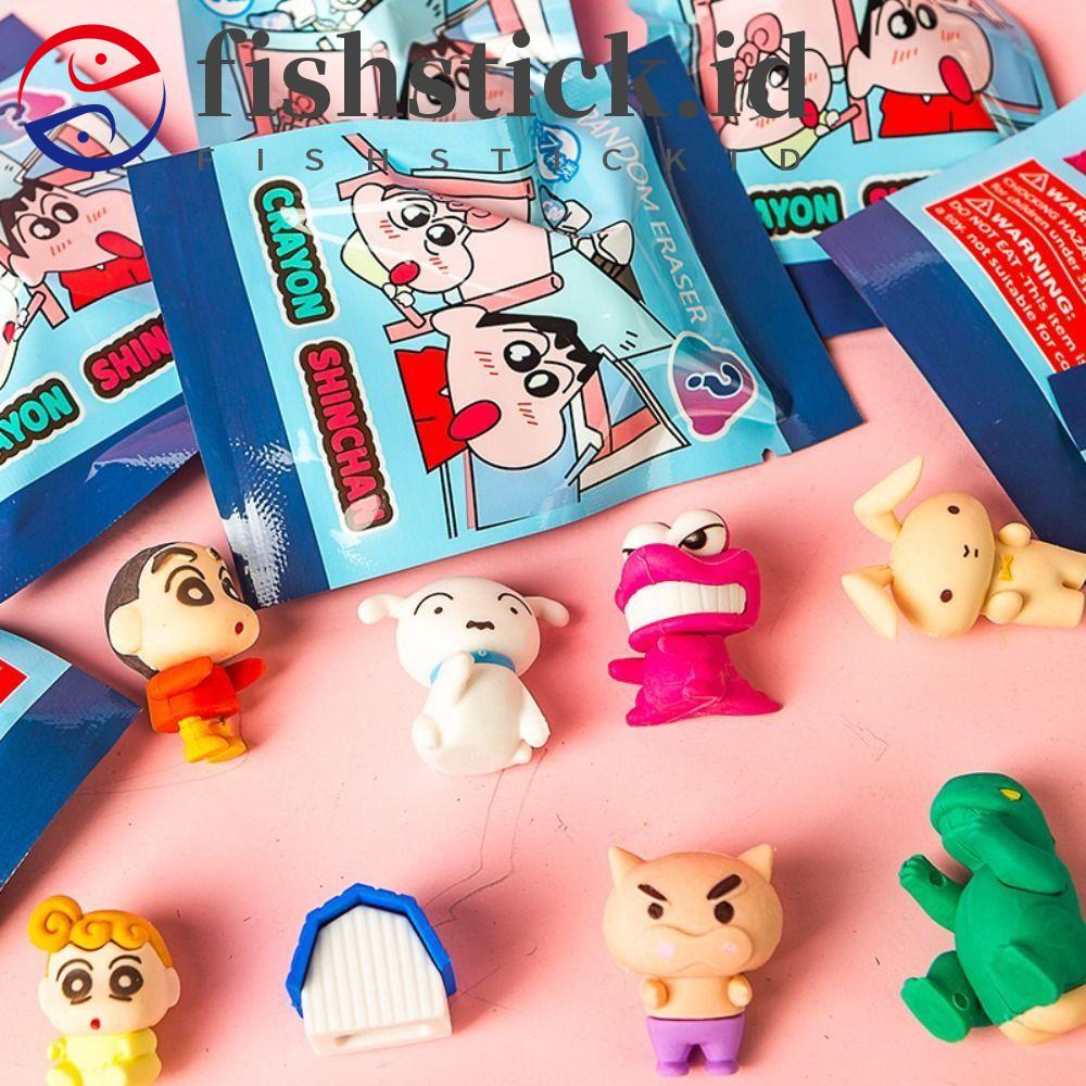 FISHSTICK Crayon Shin-Chan Action Figure Hadiah Anak Anime Figure Anime Peripheral Siswa Alat Tulis Anime Action Figure Kartun Pikachu Penghapus Pensil
