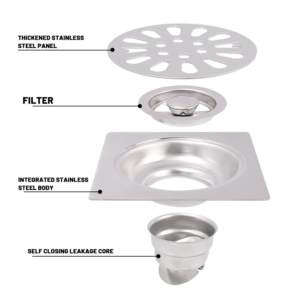 304 Saluran Air Lantai Anti Serangga Stainless Steel/Sealing Plug Saluran Air Wastafel Anti Bau/Aksesoris Peralatan Rumah Tangga/Hair Trap Piston Drainer Tahan Lama/Penutup Saringan Shower Tebal