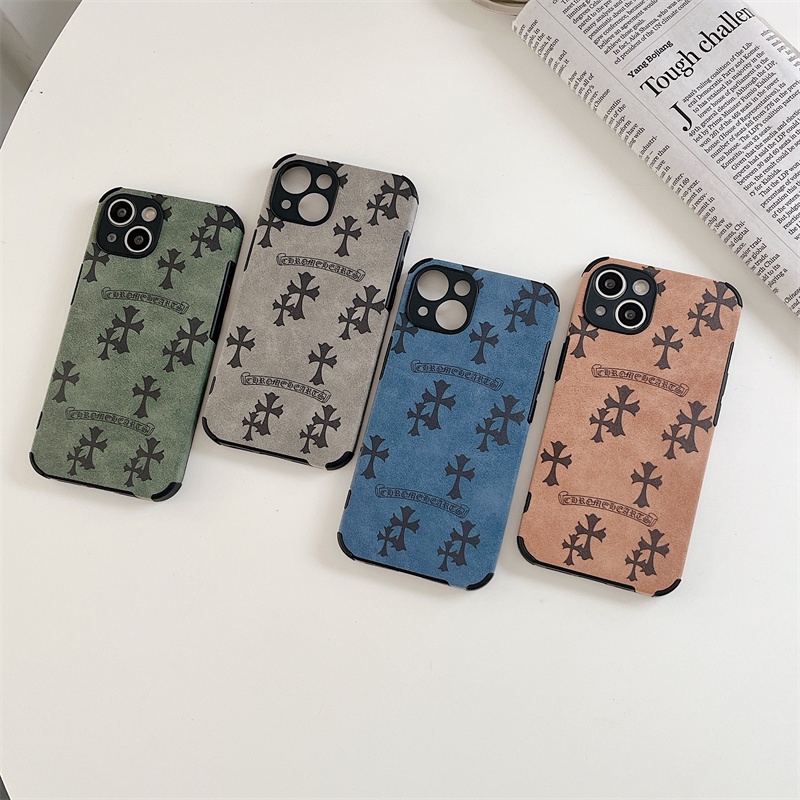 IPHONE Olahraga Trendi Jalan Retro Cross Lambskin Anti-drop Soft Case Motif Beruang Casing Ponsel Untuk Iphone14 13 12 11 Pro X XS MAX XR 7 8 Plus