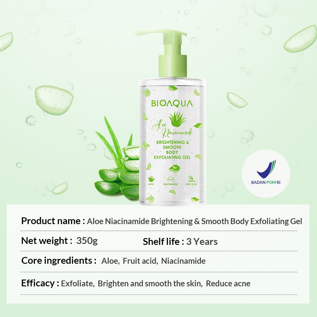 Bioaqua Cosmetics Aloe Niacinamide Brightening &amp; Smooth Body Exfoliating Gel 350g/body care/body scrub whitening scrub badan/exfoliating scrub/body exfoliating 【BPOM