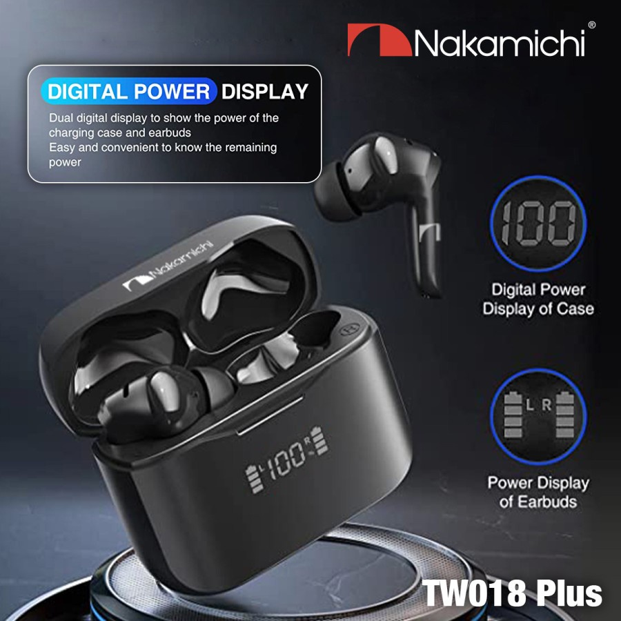 NAKAMICHI Headset TWS Bluetooth Wireless TW018ENC Plus / TW018ENC+ Earphone Earbuds LED Display Wireless Charging