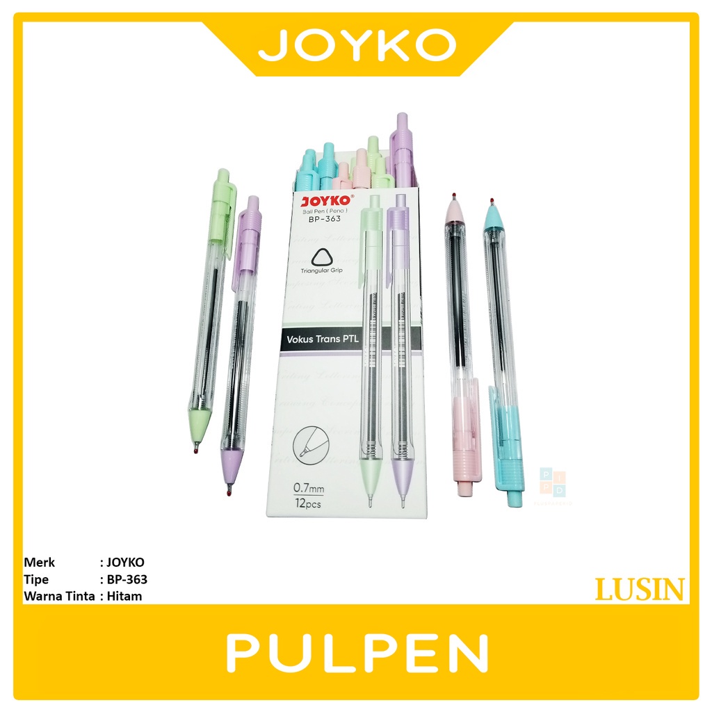 

JOYKO - Ballpen Vokus Trans PTL BP-363 Pena Tranparan Tinta Hitam - Lusin