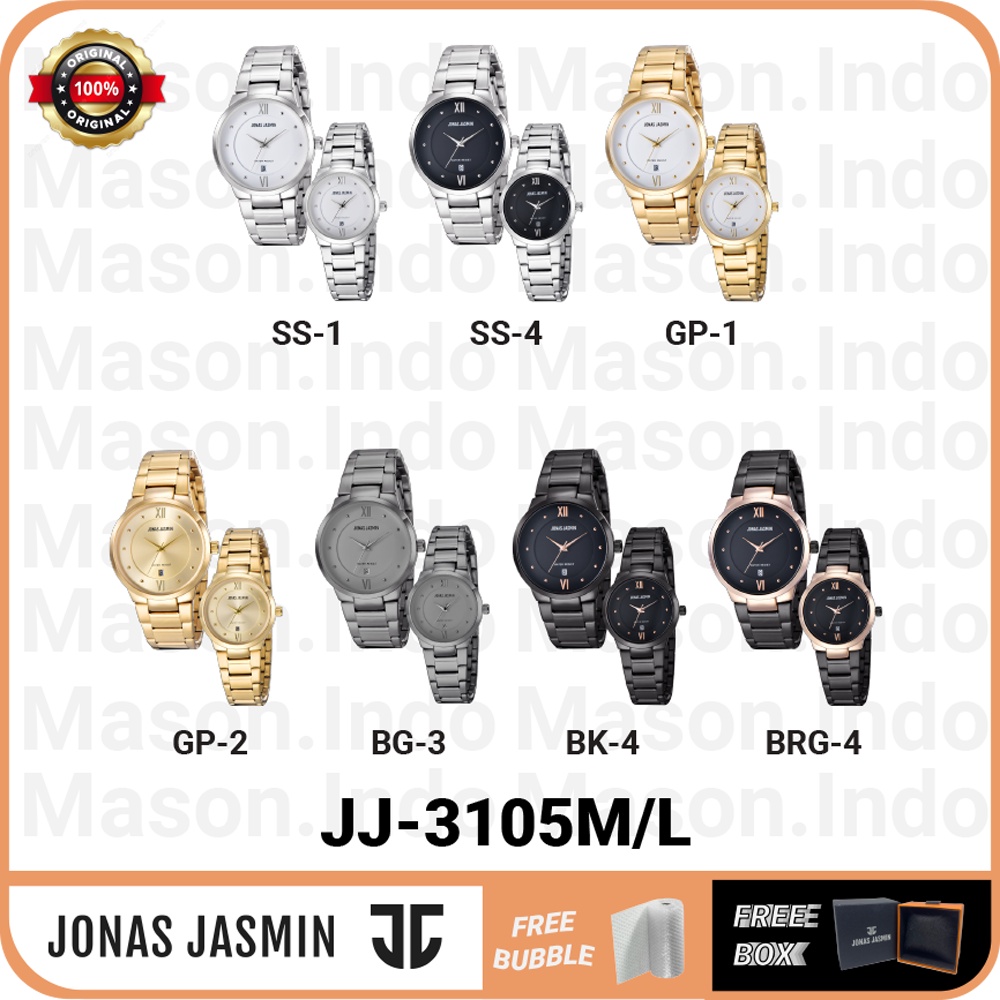 Jam Tangan Couple Analog Jonas Jasmin JJ-3105L/JJ-3105M Tali Stainless Steel Original Garansi