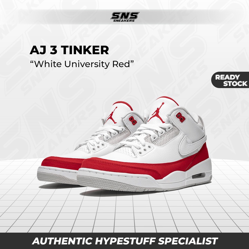 Nike Air Jordan 3 Tinker White University Red 100% Original Authentic