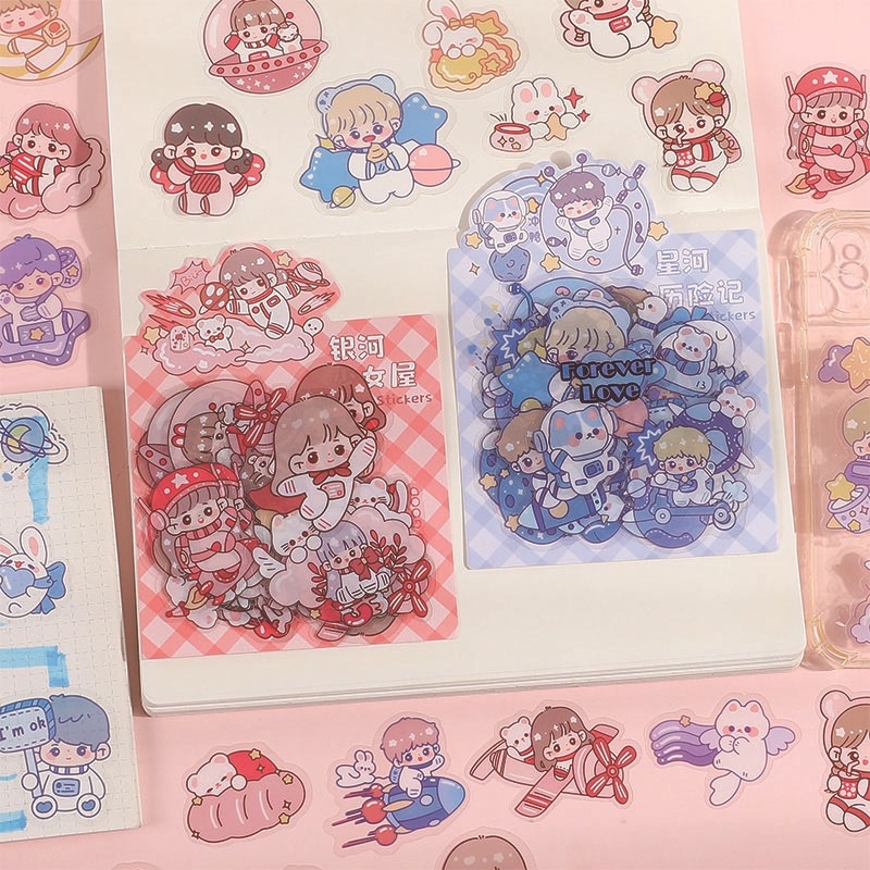 

40pcs Sticker PET COSMIC Chibi Sticker / Stiker Lucu Hiasan Botol Minum Tahan Air Deco Dekorasi DIY Scrapbook Bujo Bullet Journaling Journal