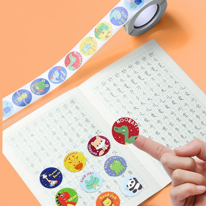 Label perekat diri kartun lucu/stiker hadiah anak-anak melingkar inspirasional/stiker anak-anak pere