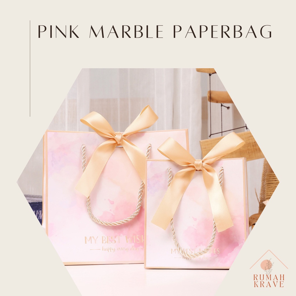 

RUMAH KRAVE - Pink Marble Paperbag Tebal Marmer Tas Kado