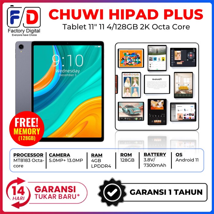 Tablet Chuwi Hipad Plus 11" Android 11 4/128GB Full View 2K Octa Core - 4/128GB
