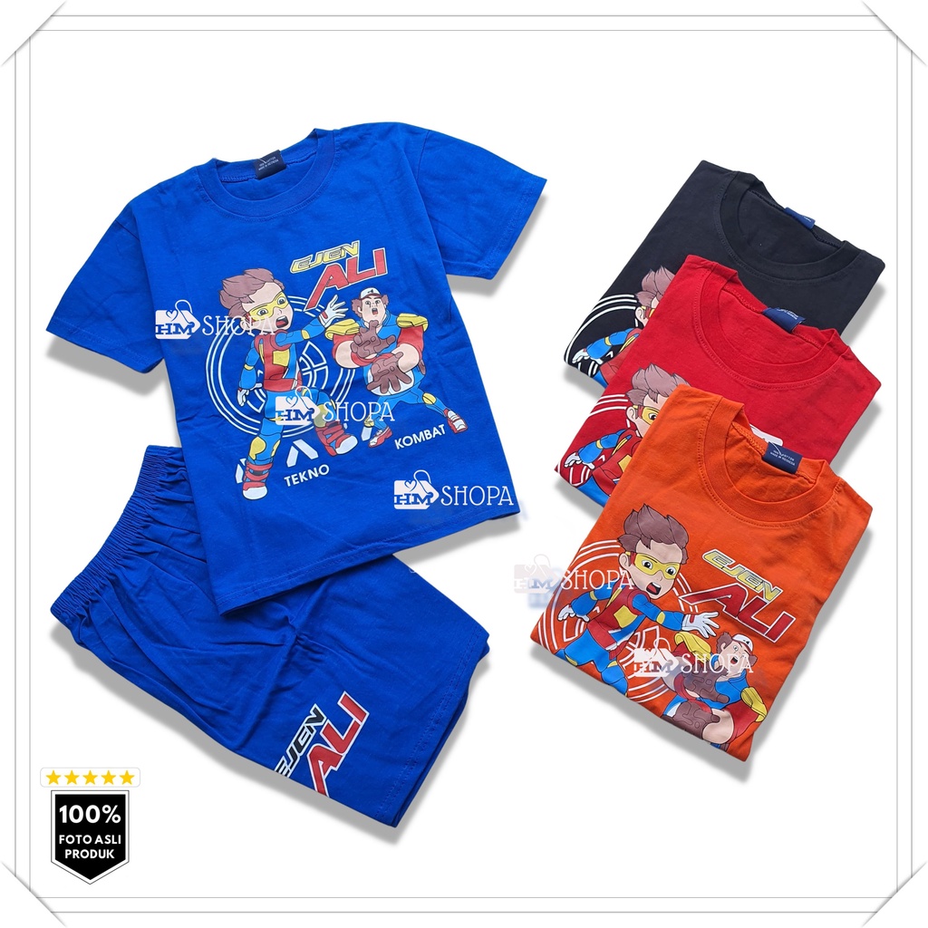 HMshopa - Baju Setelan Kaos Anak Laki-laki Motif Ejen Ali keren baju usia 1-9 tahun