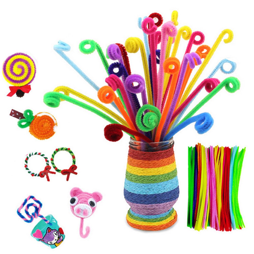 100Pcs Colorful Chenille Batang Pembersih Pipa DIY Seni Kerajinan Pengembangan Mainan Anak