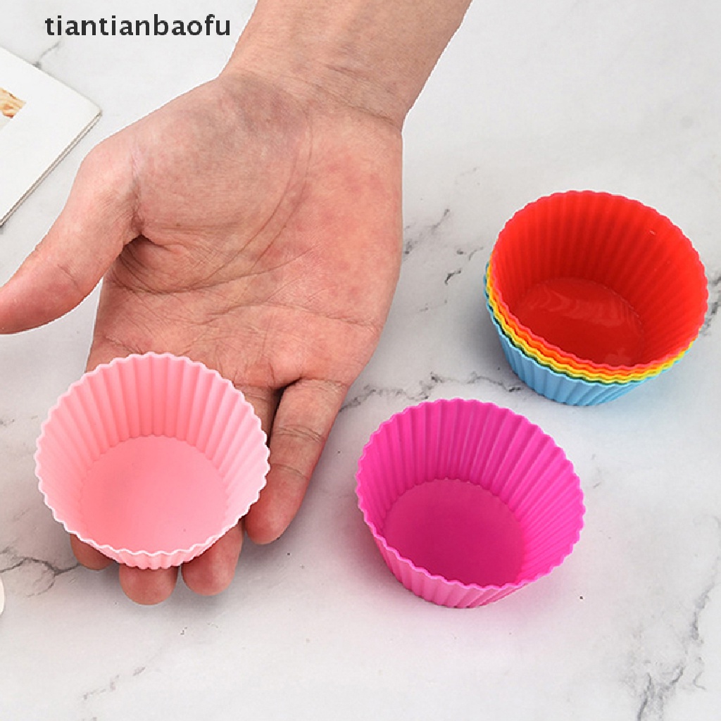 [tiantianbaofu] 7 Pcs/lot Silikon Kue Cup Bulat Berbentuk Muffin Cupcake Cetakan Kue Perlengkapan Masak Dapur Rumah Kue Decorag Tools Butik