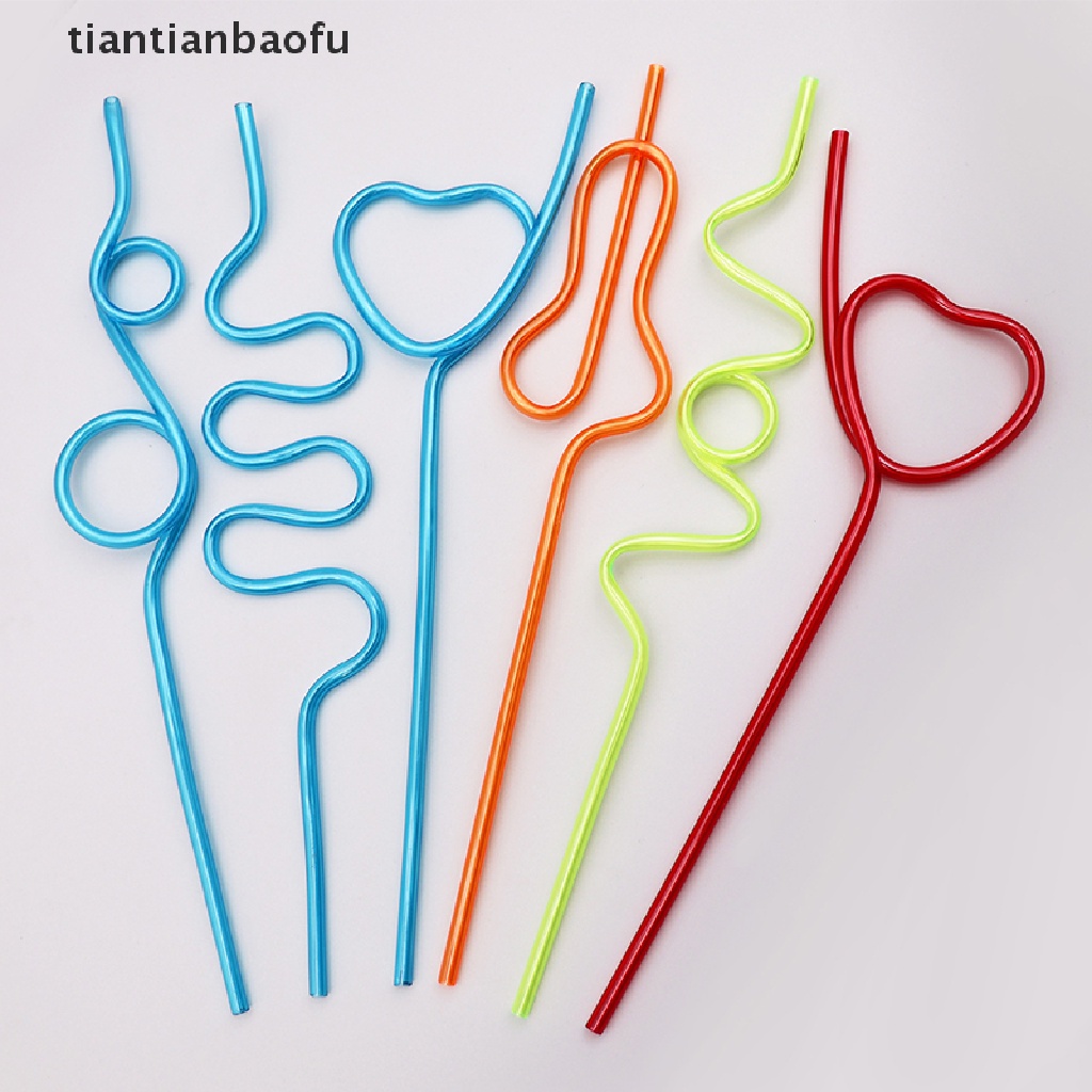 [tiantianbaofu] 10pcs Sedotan Melengkung Warna-Warni Sedotan Berbentuk Hewan Peliharaan Crazy Curly Plastik Untuk Pesta Bar Butik