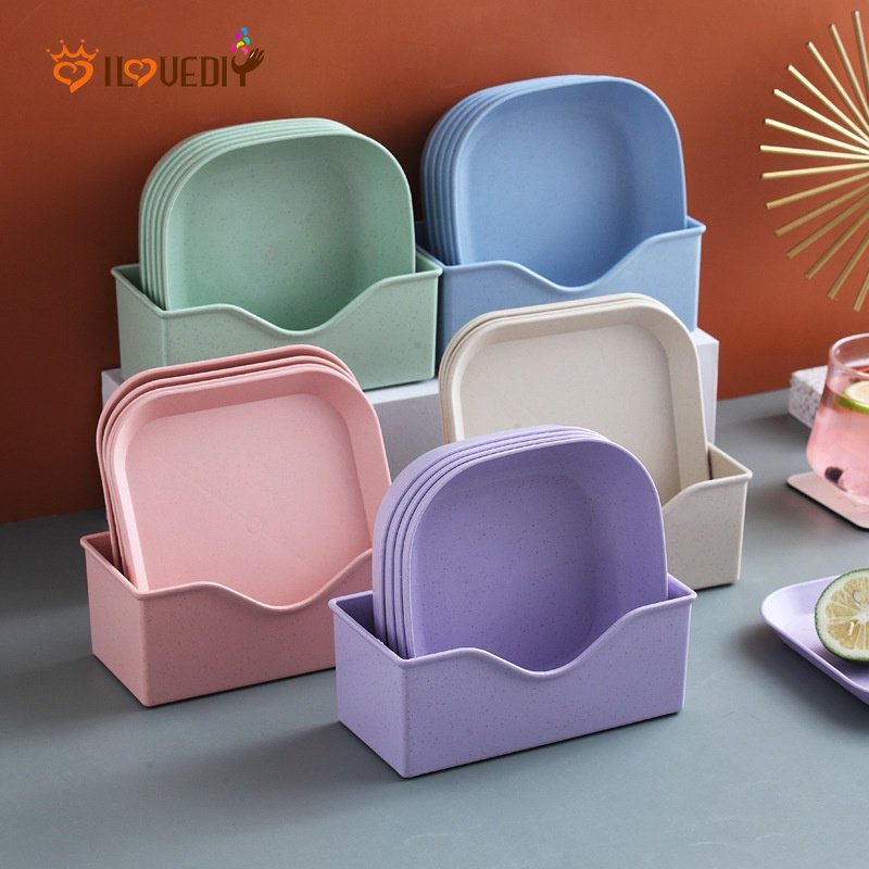 Hot Sale/Dapur Ramah Lingkungan Makanan Snack Dish Plate/Unbreakable Wheat Straw Lunch Dinner Dessert Fruit Plate Tray/Reusable Fruit Saucer Piring Saji Peralatan Makan Yang Bermanfaat