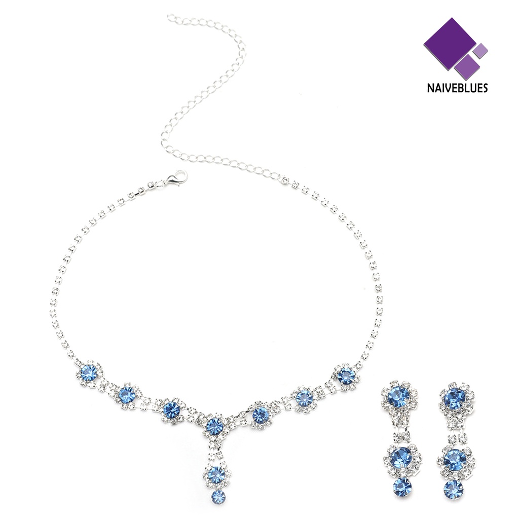 Naiveblue &gt; 1set Perhiasan Wanita Temperamen Elegan Bersinar Berkilau Rantai Hias Hadiah Berlian Imitasi Perhiasan Fashion