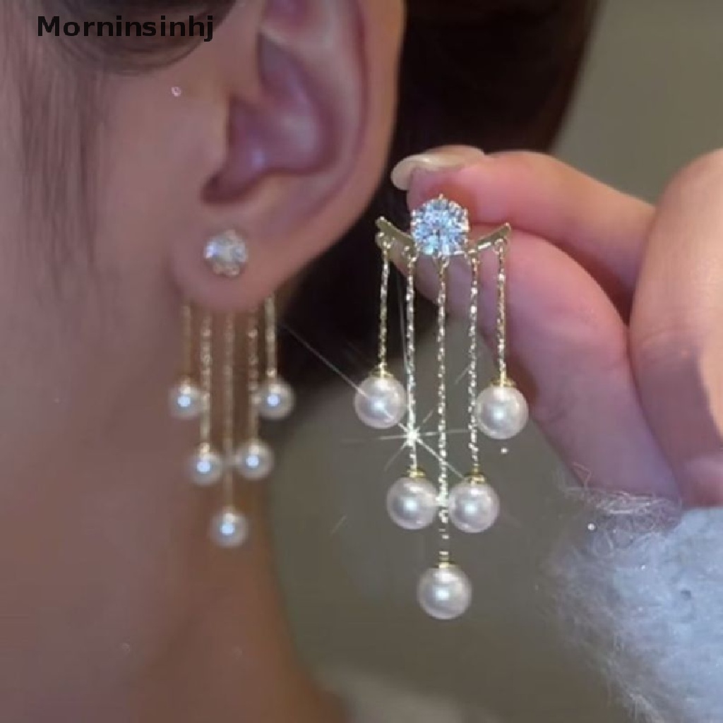 Mornin Anting Rumbai Mutiara Zirkon Yang Indah Perhiasan Gaya Korea Tassel Drop Earrings id