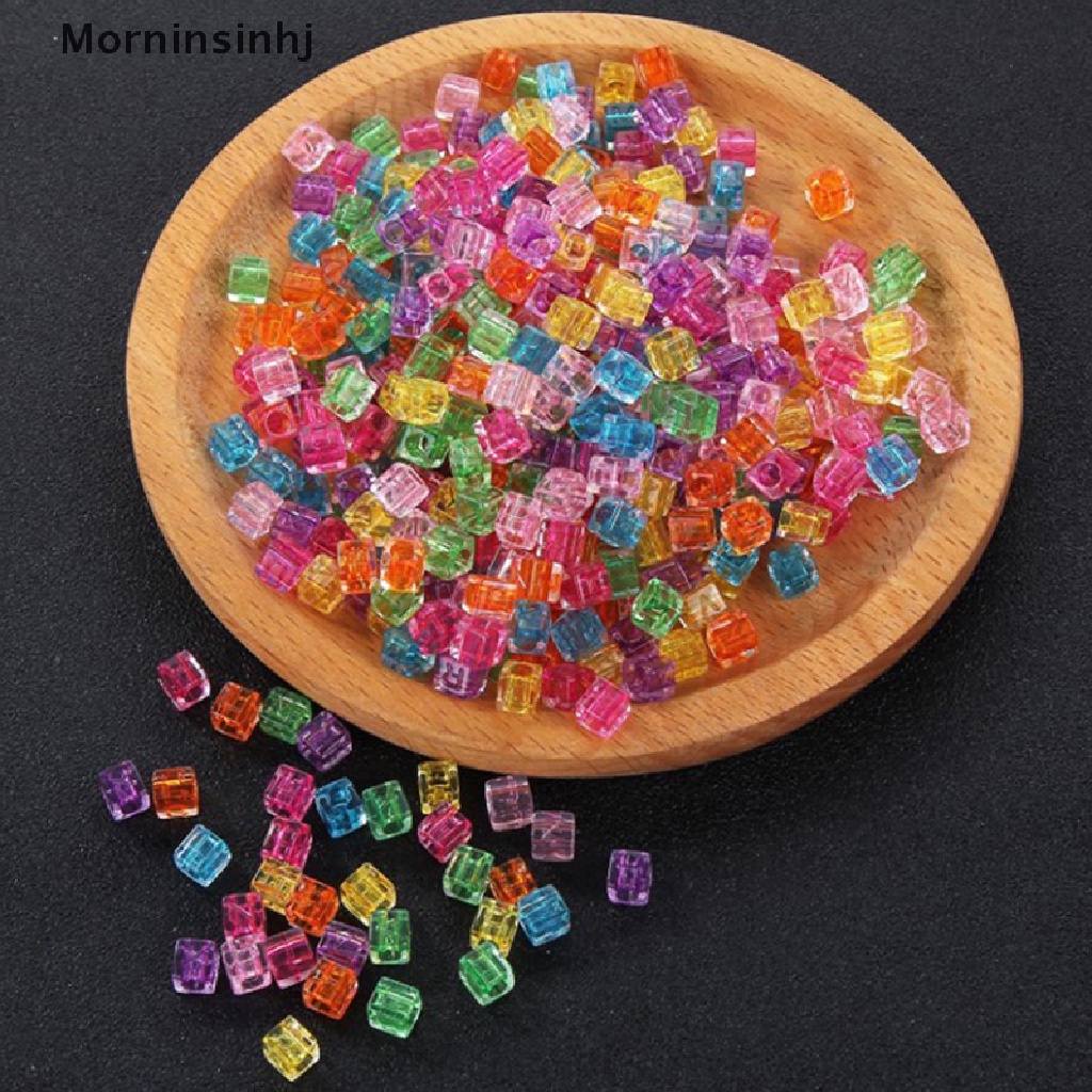 Mornin 100pcs 6mm Manik-Manik Akrilik Huruf Transparan Alfabet Bulat Kotak Kubus Beads id