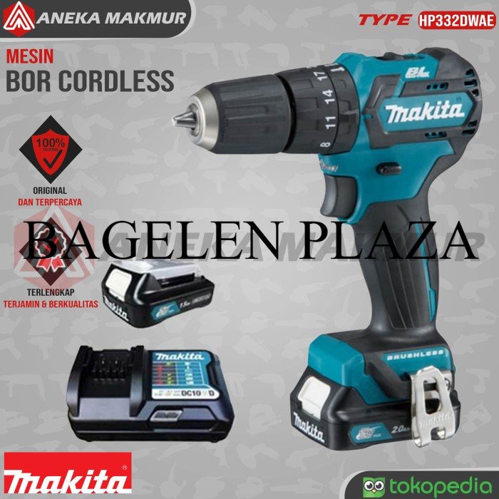 Obral Mesin Bor Tangan Makita HP 332 DWAE Bor Cordless 2 Baterai 1 Charger