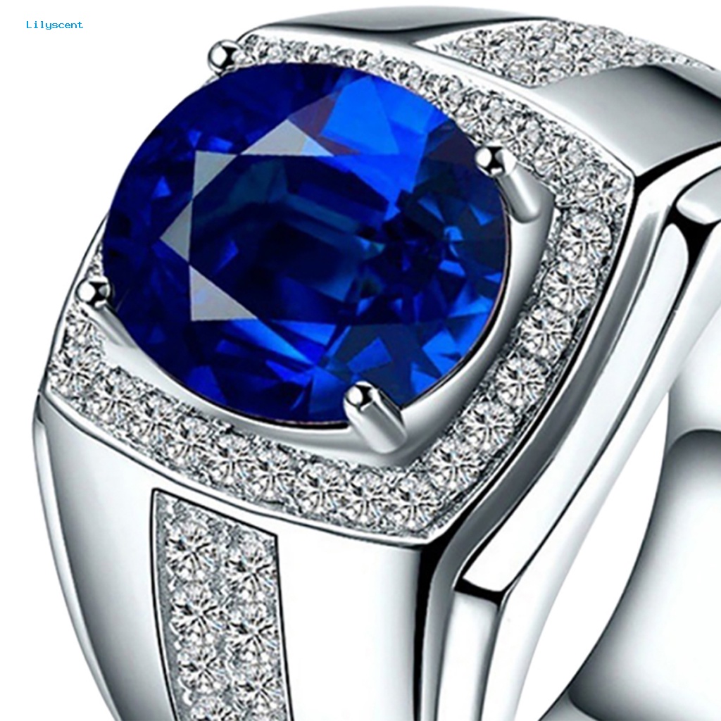 Lilyscent Cubic Zirconia Engagement Wedding Band Ring Untuk Pacaran Cincin Batu Biru Besar Indah