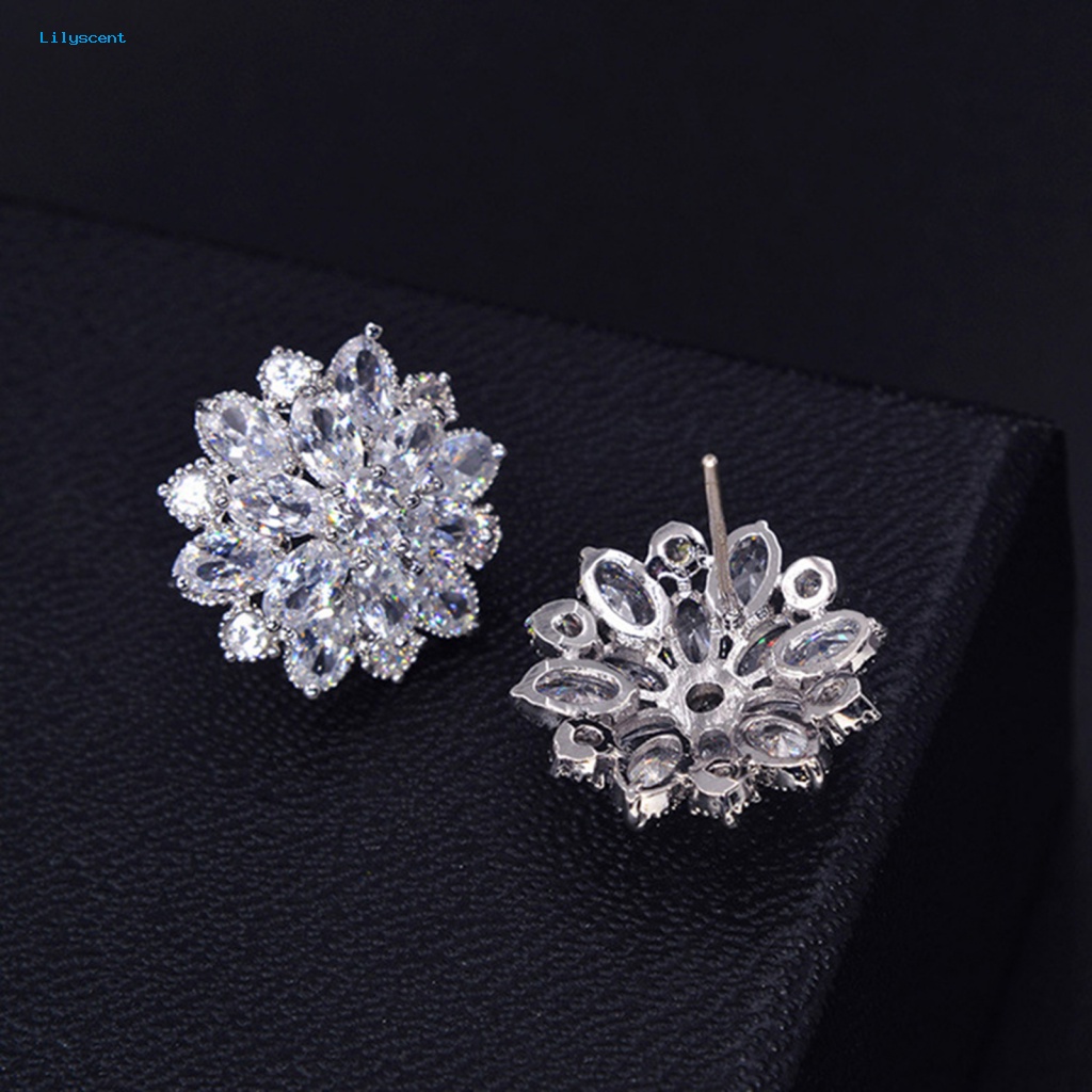 Lilyscent 1pasang Anting Perhiasan Menarik Untuk Belanja Wanita Bunga Cubic Zirconia Earrings Chic