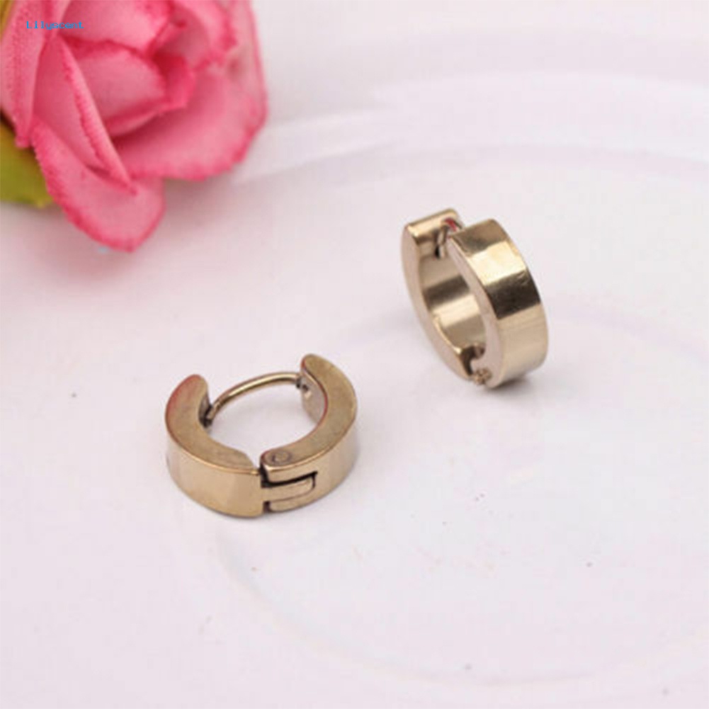 Lilyscent 1pasang Fashion Pria Keren Stainless Steel Huggie Hoop Earrings Perhiasan Kasual