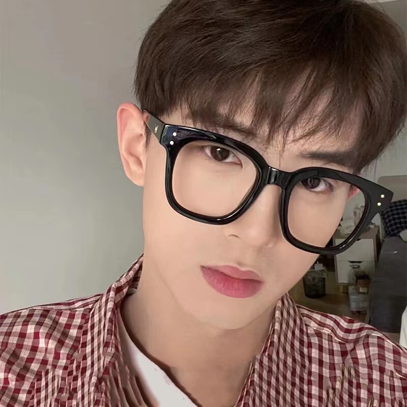 Papaozhu Trendi Lensa Bening Hitam Persegi Bingkai Kacamata Untuk Wanita Pria Temperamen Kacamata Kecantikan Kepribadian Eyewear Daily