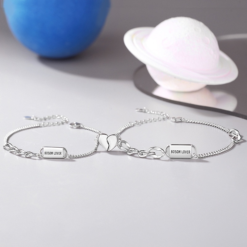 Sepasang Gelang Pasangan Cinta Desain Sterling Silver Niche Versi Korea ins Sederhana Perhiasan Hari Valentine