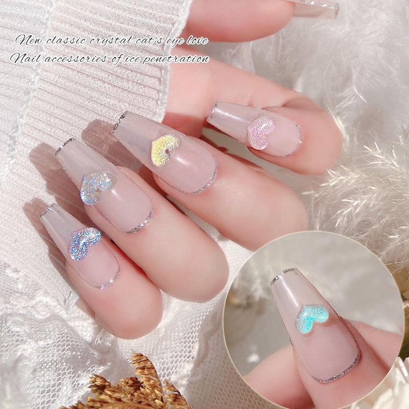 3d Kristal Aurora Busur-Simpul Cinta Hati Nail Art Dekorasi/Pesona Kuku Berlian Imitasi Glitter Transparan/Bagian Kuku Jelly DIY