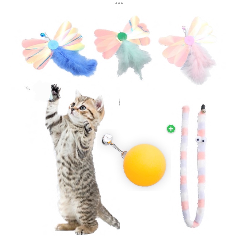 Mainan Kucing Pet Cat Fun Stick Bulu Pengganti Kepala Payet Series Log Handmade Feather Bell Produk Hewan Peliharaan