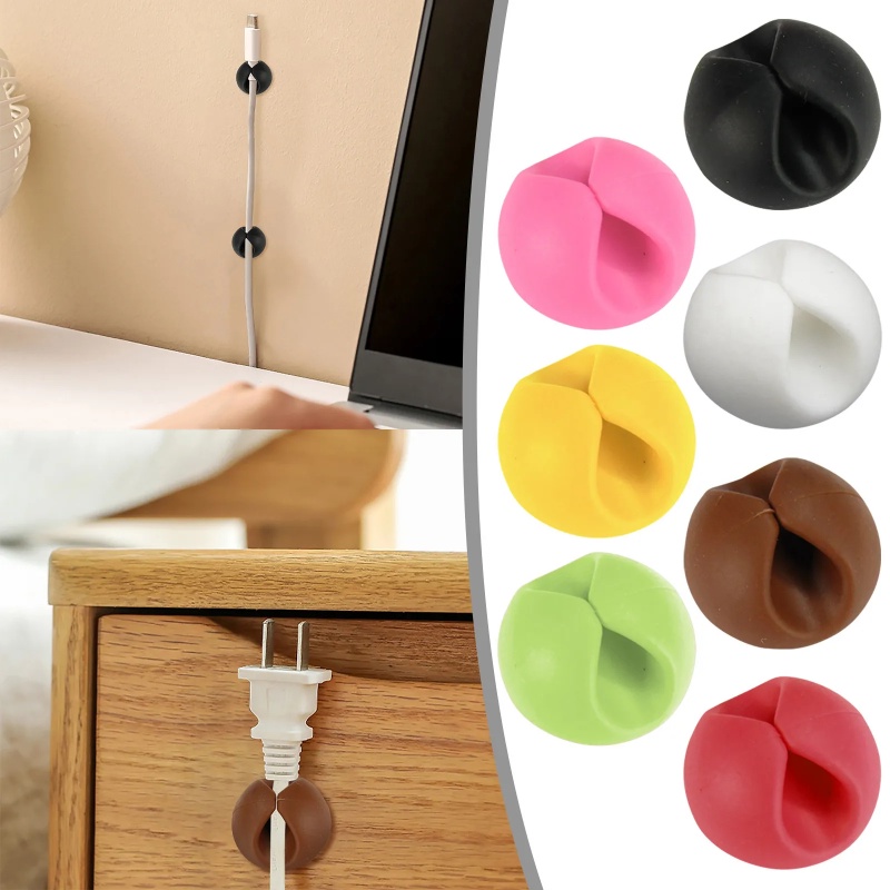 [Unggulan] Mini Desktop Cable Manager Winder Silicone Klip Kabel Bulat Cord Holder Rumah Kantor Self-Adhesive Fixed Clasp USB Winder Organizer Wire Fixed Clip Holder