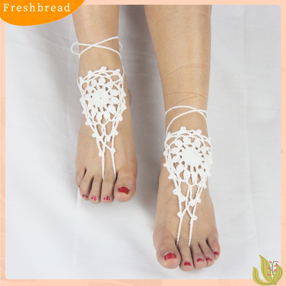 &lt; Freshbread &gt; Katun Rajut Crochet Barefoot Sandal Pantai Gelang Kaki Rantai Wanita Foot Bracelet