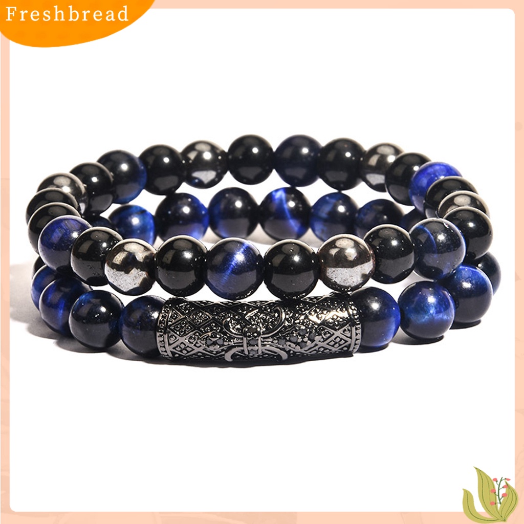 &lt; Freshbread &gt; Beads Bracelet Double Layer Metal Buckle Stitching Triple Protection Manik-Manik Tali Elastis Membawa Keberuntungan Kemakmuran Kebahagiaan Hadiah Gelang Penyembuhan Mata Harimau Imitasi Alami