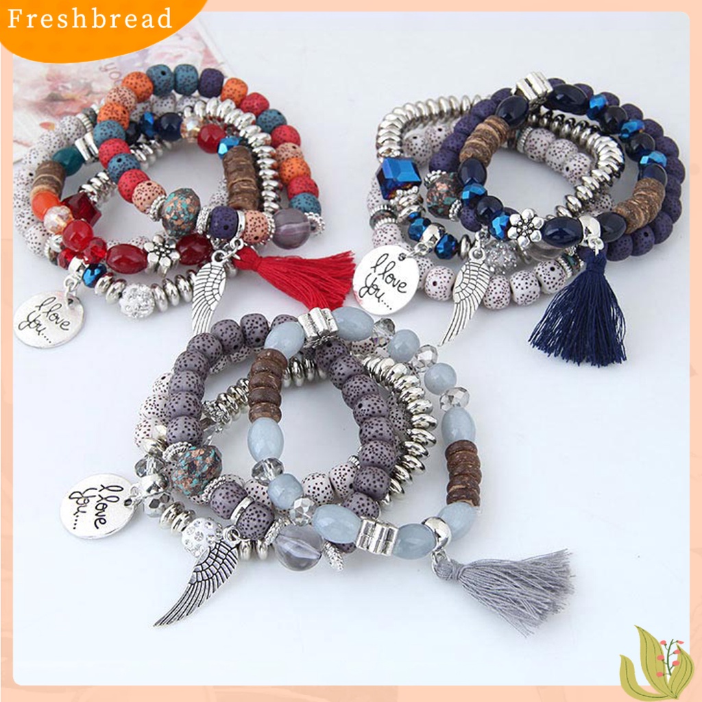 &lt; Freshbread &gt; 4Pcs/Set Gelang Manik-Manik Kayu Paduan Bergaya Yang Indah Menggemaskan Gelang Fashion Untuk Pesta