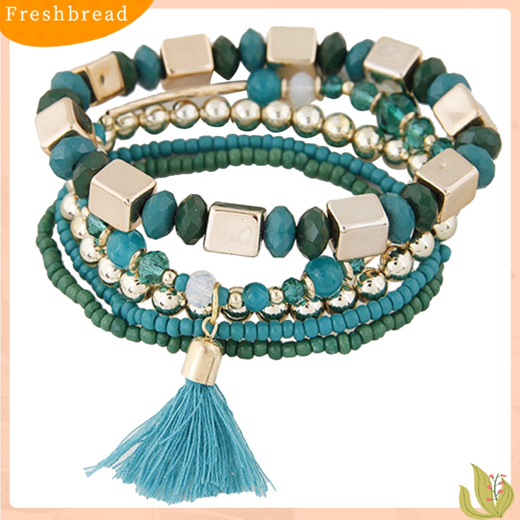 &lt; Freshbread &gt; Gelang Gaya Bohemian Retro Resin Cewek Multilayer Bead Bracelet Untuk Wisuda