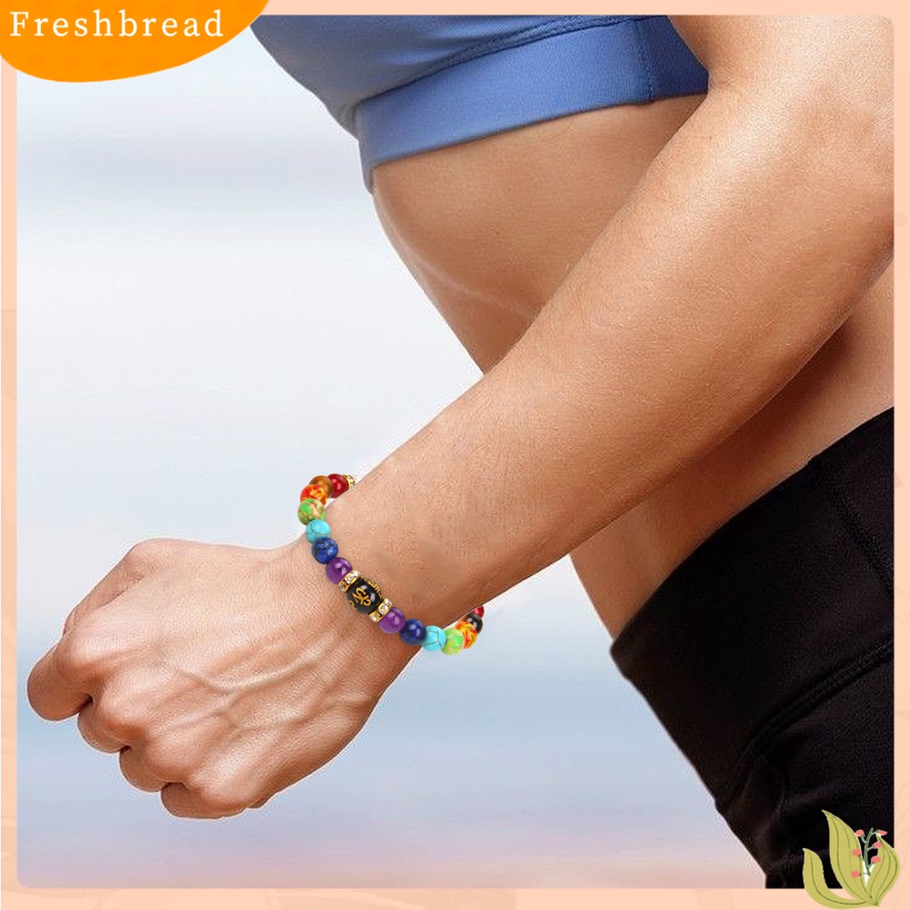 &lt; Freshbread &gt; Gelang Manik-Manik Warna-Warni Buatan Batu Manik-Manik Tali Elastis Hias Geometris Penghilang Stres Perhiasan Hadiah Pria Wanita Faux Volcanic Stone Yoga Energy Bangle