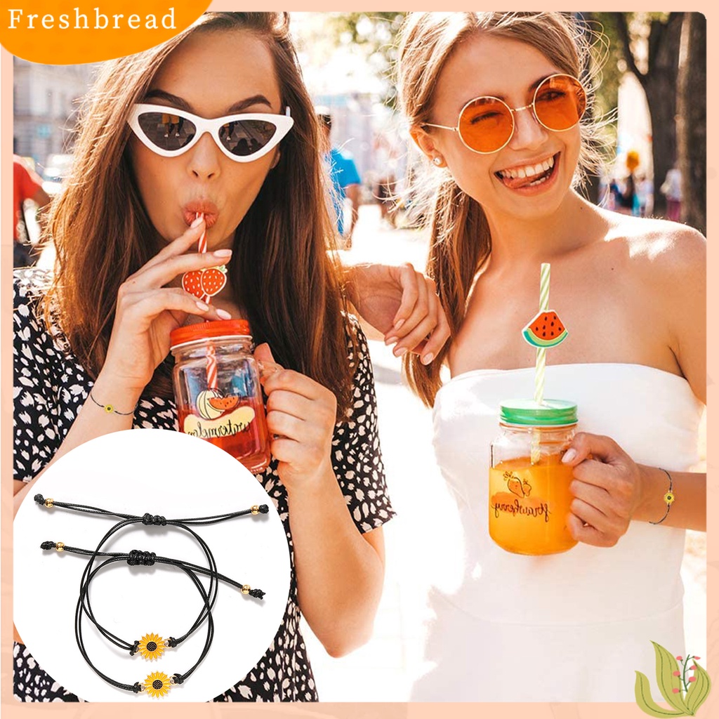 &lt; Freshbread &gt; 2Pcs Wanita Gadis Bunga Matahari Adjustable Gelang Persahabatan Perhiasan Dekorasi