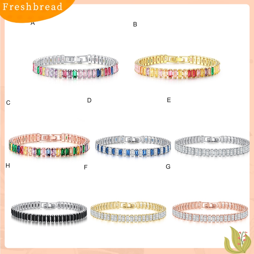 &lt; Freshbread &gt; Wanita Gelang Warna-Warni Cubic Zirconia Perhiasan Persegi Panjang Rhinestones Gelang Hadiah Ulang Tahun