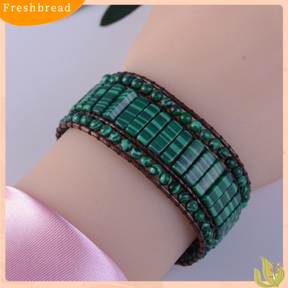 &lt; Freshbread &gt; Boho Wanita Kulit Imitasi Multilayer Malachite Manik-Manik Bunga Gelang Perhiasan