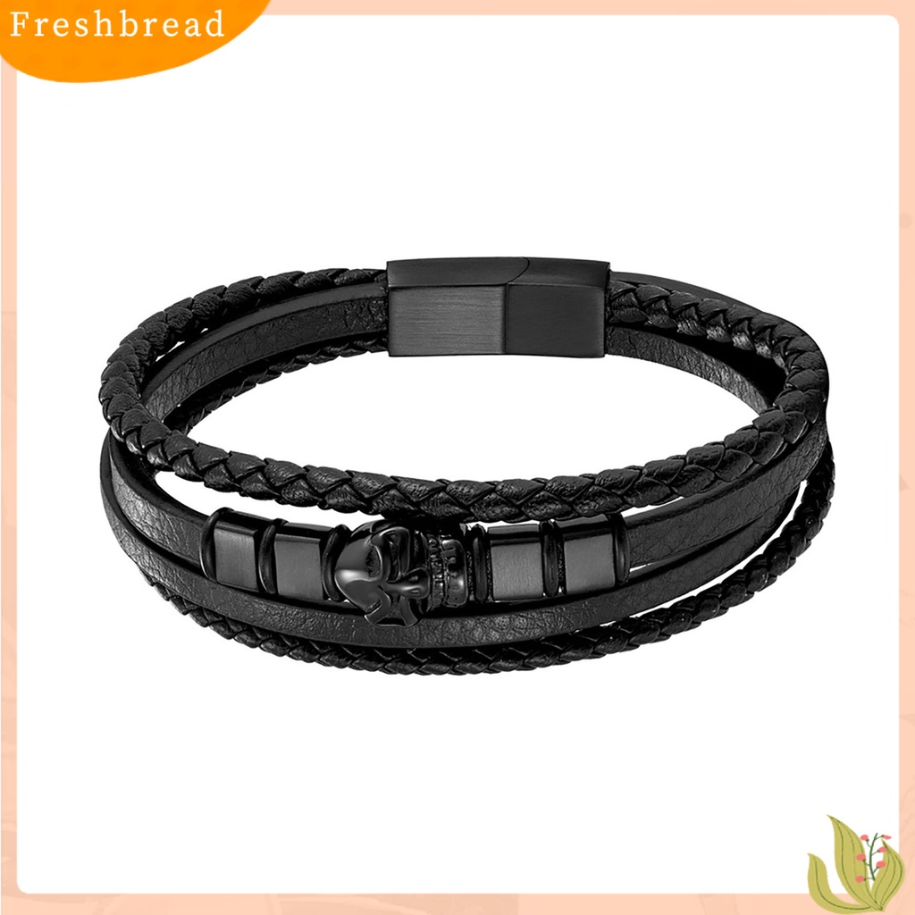 &lt; Freshbread &gt; Pria Gelang Handmade Anyaman Desain Tengkorak ic Gesper Geometris Dekoratif Hadiah Multilayer Bungkus Laki-Laki Kulit Imitasi Bangle Fashion Perhiasan Untuk Pakaian Sehari-Hari