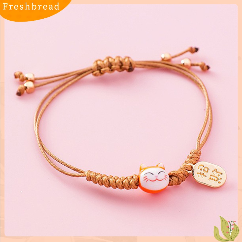 &lt; Freshbread &gt; Pria Wanita Kucing Beruntung Pesona Slide Simpul Dikepang Tali Gelang Bangle Perhiasan Hadiah