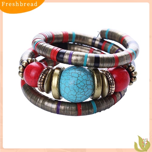 &lt; Freshbread &gt; Bohemian Wanita Gadis Multilayer Turquoise Beaded Bangle Gelang Perhiasan Hadiah