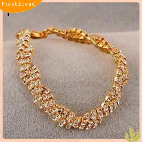 &lt; Freshbread &gt; Fashion Wanita Emas Perak Berlapis Kristal Bening Rantai Gelang Bangle Perhiasan