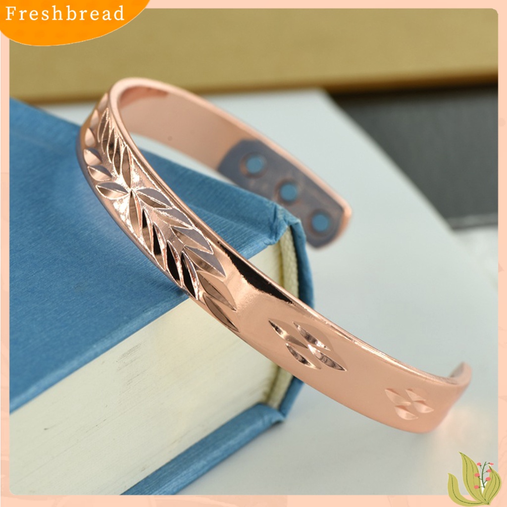 &lt; Freshbread &gt; Opening Bangle Adjustable Electroplating Lebar Elegan Dipoles Hadiah Rose Warna Emas Pria Wanita Motif Daun Cuff Gelang Untuk Harian