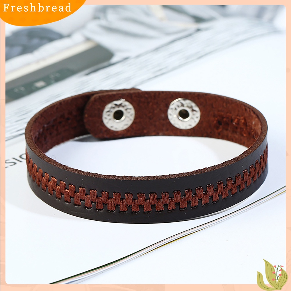 &lt; Freshbread &gt; Bordir Sederhana Ritsleting Kulit Imitasi Unisex Pasangan Gelang Bangle Perhiasan Hadiah