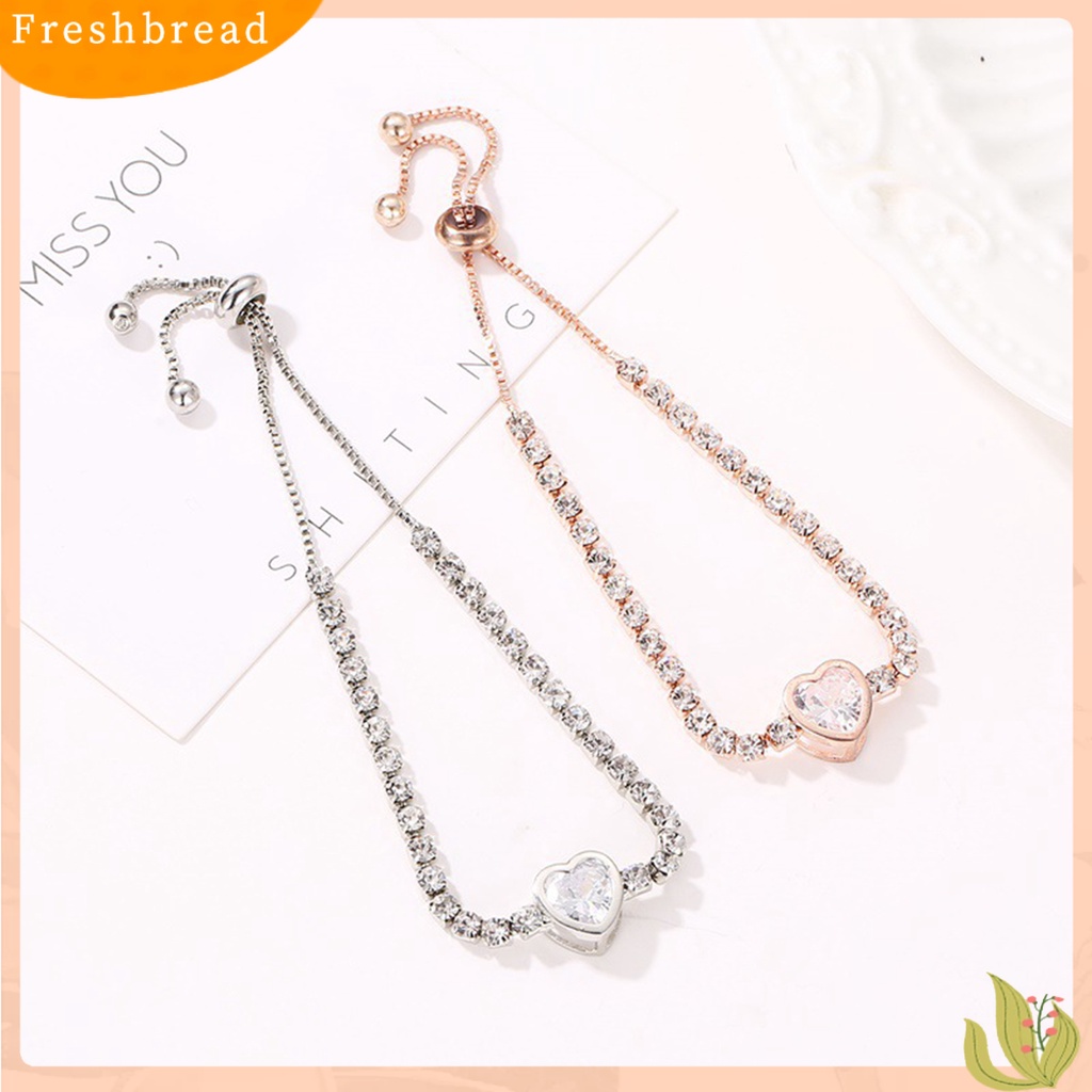 &lt; Freshbread &gt; Gelang Wanita Hati Cubic Zirconia Perhiasan Bersinar Gaya Korea Bangle Untuk Pesta