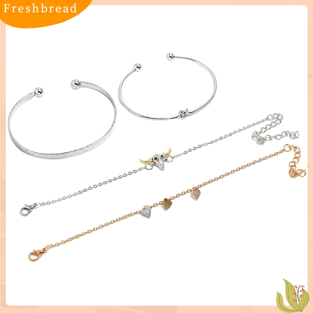 &lt; Freshbread &gt; 4Pcs/Set Wanita Fashion Cow Head Heart Knot Charm Gelang Bangle Perhiasan Hadiah