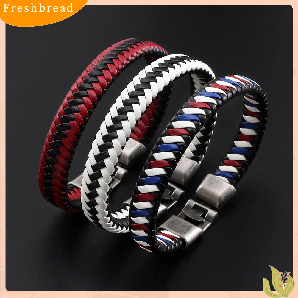 &lt; Freshbread &gt; Pria Wanita Kulit Imitasi Dikepang Gelang Gesper Bangle Perhiasan Gelang Hadiah