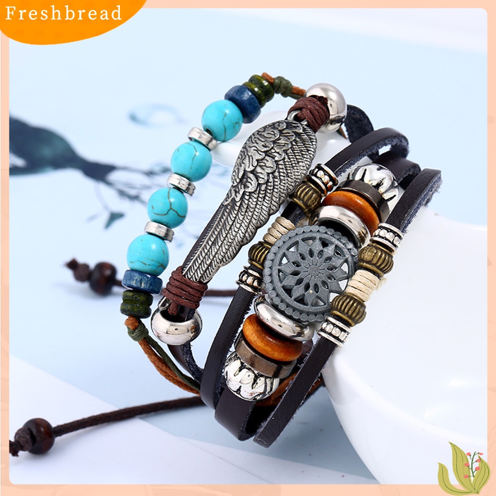 &lt; Freshbread &gt; Gelang Rantai Manik-Manik Bulu Paduan Multi-Layer Gelang Tangan Tenun Etnik Decor