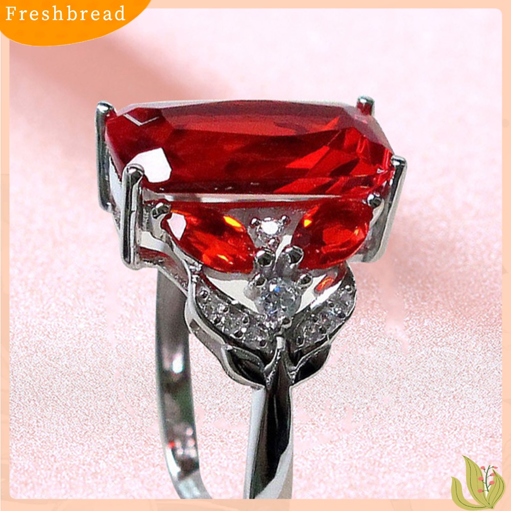 &lt; Freshbread &gt; Wanita Persegi Merah Berlian Imitasi Mode Jari Cincin Pertunangan Anniversary Perhiasan