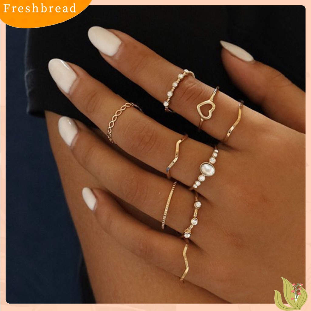 &lt; Freshbread &gt; 9pcs/Set Lady Finger Ring Set Cincin Indah Vintage Simple Kreatif Untuk Hadiah